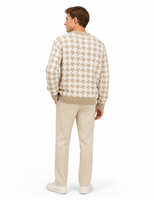 Pull en tricot à col rond pour homme, motif pied-de-poule, personnalisé avec logo OEM, décontracté, manches longues, en coton, pour l'hiver