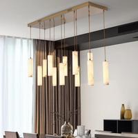 Lustre créatif en marbre pour salle à manger d'hôtel, bande longue rectangulaire, base blanche en albâtre, luminaires suspendus LED