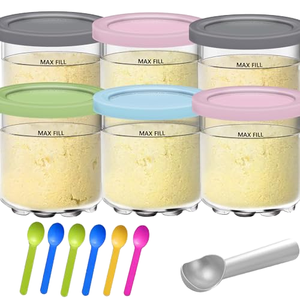 Juego de Recipientes Reutilizables para Helado con Tapas y Cucharas, Libres de BPA, Apilables, Aptos para Alimentos, para Almacenamiento en Congelador, Paquete de 6 - Product Image 1