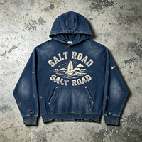 Sweat-shirt à capuche épais Salt Road, délavé soleil, imprimé graphique planche de surf, bleu marine, effet délavé et vieilli, style streetwear