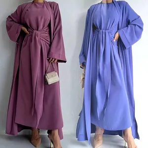 Ropa tradicional islámica Abaya 2 uds Maxi largo abierto Kaftan Jilbab hidjab bata musulmana Abaya vestido mujeres Turquía árabe