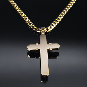 Kalung Salib Mikro Berlapis Emas Artivelle, Rantai Baja Tahan Karat untuk Pria, Salib Kristen Katolik - Product Image 4