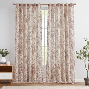 84-Inch Linen Pha Trộn Màu Đỏ Hoa In Kháng Khuẩn Ánh Sáng Lọc Rèm Cửa Trang Trại Portia Phong Cách Cho Phòng Khách - Product Image 1