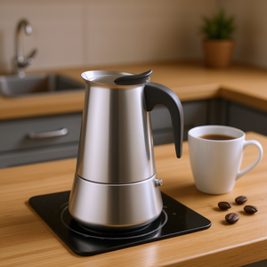 Cafetière Moka en acier inoxydable 6 tasses pour la préparation du café sur cuisinière - Product Image 3