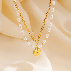 Collar de Perlas con Forma de Corazón, Cadena de Clavícula de Oro de 18K, Joyería Multicapa para Mujer, Uso Diario - Product Image 4