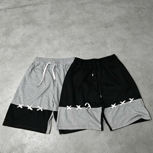 Mens Street Style Heavyweight Knitted Cotton French Terry Breathable Shorts Color Blocked Drawstring Shorts - Product Image 5