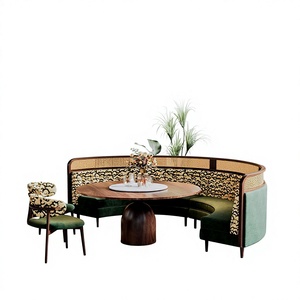 Sofá Curvo de Estilo Vintage en Cuero PU para <span class=keywords><strong>Restaurante</strong></span> Occidental con Temática del Sudeste Asiático, Combinación de Mesa y Sillas para 6 Personas - Product Image 6