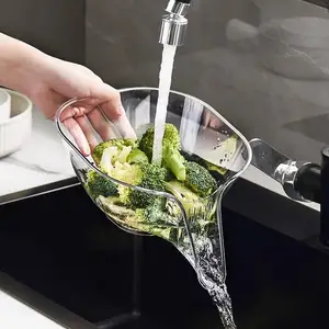 Saringan wastafel dapur multifungsi, keranjang pengering dengan cerat untuk mencuci sayuran dan buah