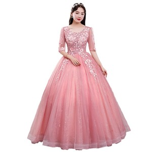 Prom Dress Ball Gown Scoop Neck Chiffon Floral Print Pink Long Evening Gown Women's Formal Wear - Product Image 5