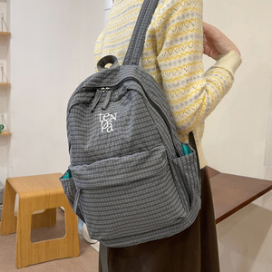 High-Appearance Checkered Nylon Zipper Closure Women's <b>Backpack</b> Stylish Large-Capacity Campus Fashion Travel <b>Backpack</b> for Couple - Product Image 3