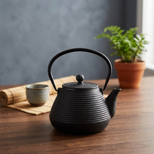 Bouilloire à thé en fonte noire de style chinois traditionnel avec couvercle et poignée - Product Image 2