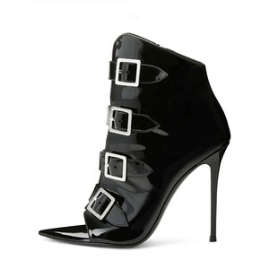 Summer Peep Toe High Heel Metal Buckles Short <b>Boots</b> Patent Ankle Women Stiletto Thin Heels Sandals Shoes - Product Image 1