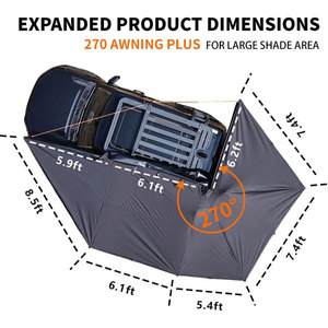 โรงงานแอมบูล <span class=keywords><strong>ขาย</strong></span>ส่ง ผ้าคลุมกันแดดสีดำเคลือบกันน้ำ ป้องกันรังสียูวี ขนาด 270 °   กันสาด<span class=keywords><strong>รถยนต์</strong></span>แบบขยายสำหรับรถแคมป์ปิ้ง SUV รถบรรทุก - Product Image 5
