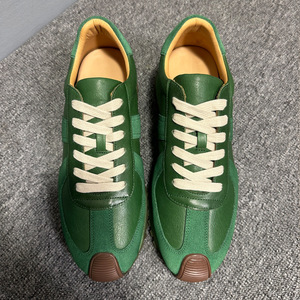 QHCCID Green <b>Leather</b> <b>Sneakers</b> Low Heel Rubber Outsole Casual Men's Chunky Shoes - Product Image 2