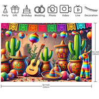 Bannière de fête mexicaine Fiesta, toile de fond colorée avec motifs de guitare et de cactus, décoration de fête, fond de scène