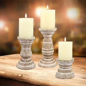 Wholesale Custom Handmade Rustic <b>White</b> Solid Wooden <b>Pillar</b> <b>Candle</b> Holder Bulk Product Customized - Product Image 3