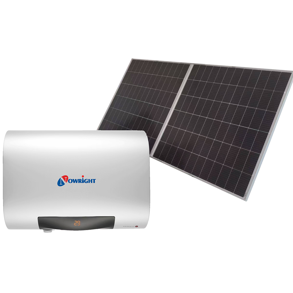 White 60L Solar Electric Water Heater with Gas Backup 3-Year Storage for Hotels RVs Households Outdoor Hybrid System