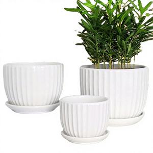 Pot de fleurs en céramique émaillée blanc, écologique, moderne, peint à la main, pour plantes d'extérieur et de jardin, lot de 3 pièces, prix abordable - Product Image 1