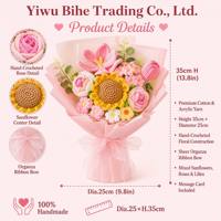 Karangan Bunga Gerbera Rajutan Tangan dari Benang Sutra Eropa BH Wholesale, Bunga Buatan Siap Pakai untuk Hari Ibu