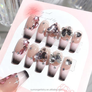 <span class=keywords><strong>Uñas</strong></span> Postizas Hechas a Mano con Diseño de Corazón Negro y Rosa, Adorno de Diamantes, para el Día de <span class=keywords><strong>San</strong></span> Valentín - Product Image 2