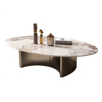 Table basse en panneau rocheux de luxe léger, design moderne et simple, salon, design avancé, table basse ovale en acier inoxydable