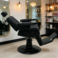 Fauteuil de Barbier Moderne Noir pour Hommes avec Accoudoirs Rabattables et Réglables – Mobilier de Salon de Coiffure