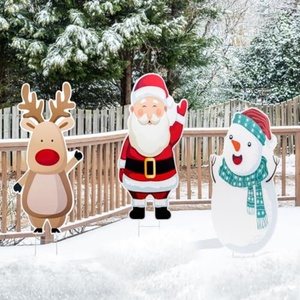Décorations de jardin de Noël, panneaux de Noël pour l'extérieur avec piquets, panneaux de Noël pour la pelouse avec Père Noël, bonhomme de neige, renne - Product Image 1