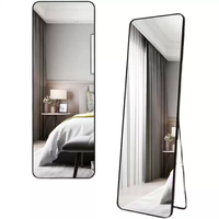Miroir sur pied rectangulaire pleine longueur - Miroir de dressing autoportant ou mural avec cadre en métal noir ou doré pour chambre à coucher