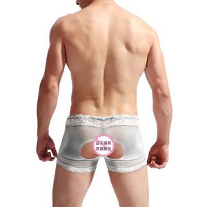 Caleçons boxers mi-hauts en dentelle pour hommes, entrejambe ouvert, en maille, noirs, sexy et transparents - Product Image 2