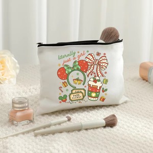 Pochette cosmétique en toile à imprimé oreilles de souris et nœud coquette de Noël, trousse de maquillage et étui à crayons multifonctionnel avec fermeture éclair, cadeau de Noël - Product Image 3