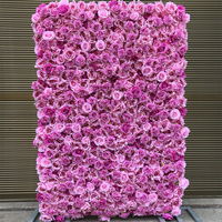 Panel dinding bunga sutra gulung 3D simulasi A-1636, ukuran 8ft x 8ft, warna pink, bunga mawar buatan untuk dekorasi pernikahan