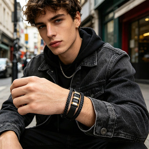Men's Retro <b>Leather</b> <b>Bracelet</b> Woven Rope Magnetic Clasp Stainless Steel Gift Jewelry 7.5 8.5 9 Inches - Product Image 2