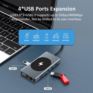 อะแดปเตอร์ Type C Hub Ethernet,แท่นชาร์จแล็ปท็อปแบบไร้สาย15W มีพอร์ต Usb C พอร์ตคู่ HDTV MI VGA สามจอและแท่นชาร์จ USB 3.0 - Product Image 5
