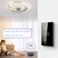 Ventilateur mural WiFi avec lumière, interrupteurs tactiles à LED, panneau en verre 240V, application Smart Life, commande vocale, système de maison intelligente 10A, type US AU
