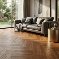 Parquet contrecollé en chêne russe certifié ENF, motif chevrons, 600x78x14mm, pour salon moderne et villa