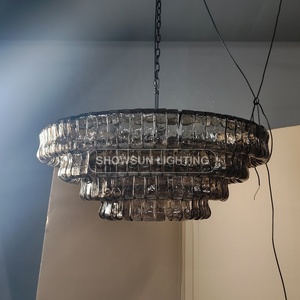 48 "di lusso rotondo fumo di cristallo lampadario lampada a sospensione per soggiorno E12 Base della lampadina - Product Image 4