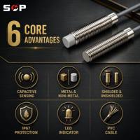 Capteur de proximité capacitif cylindrique M8, 1 mm, blindé, IP67, acier inoxydable, protection contre les courts-circuits, DC10-30V, 100Hz