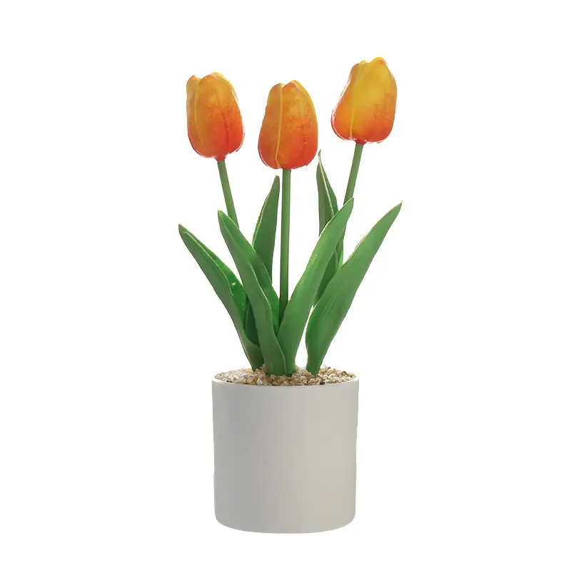 Mayoristas atractiva variedad de colores flores artificiales 3 cabezas 25cm PU Tulip flor Bonsai Artificial en la olla para Decoración