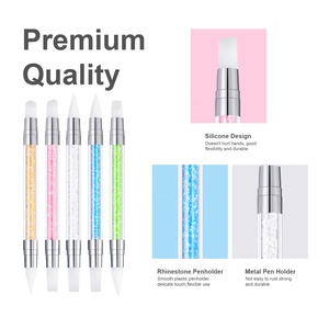 แปรงแต่งเล็บอะคริลิคคริสตัลหลากสี รุ่น DB24052001 5/1 ชิ้น ด้ามจับอะคริลิค หัวแปรงซิลิโคนสองหัว สำหรับตกแต่งเล็บ วาดลายจุด ทำเล็บ - Product Image 2