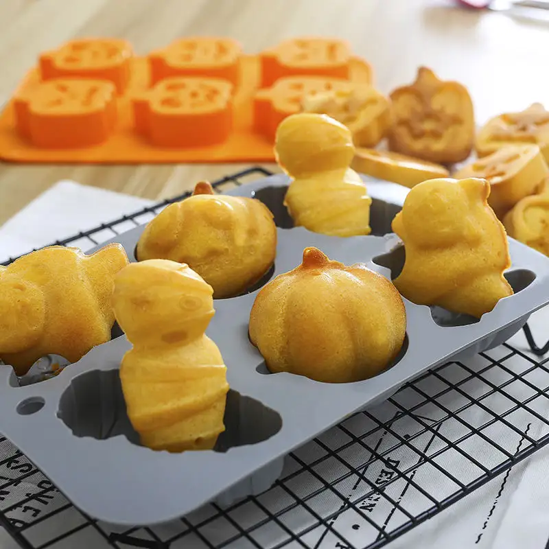 Halloween BPA Free 3D Cake Bake Mold Cat Pumpkin Mummy Shape stampi da forno in Silicone