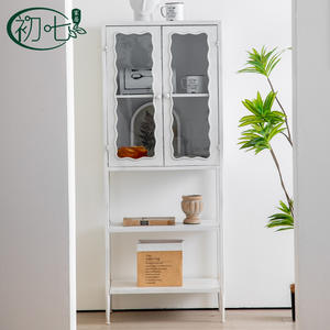 Nordic Style <b>Glass</b> Cabinet <b>With</b> Metal Frame 2 Compartments Storage Display Living Room <b>Sideboard</b> Cabinet A2780 - Product Image 1