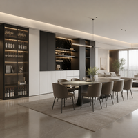 Buffet de salle à manger sur mesure, moderne et luxueux, avec vitrine à vin intégrée, casier à vin et éclairage LED pour la maison