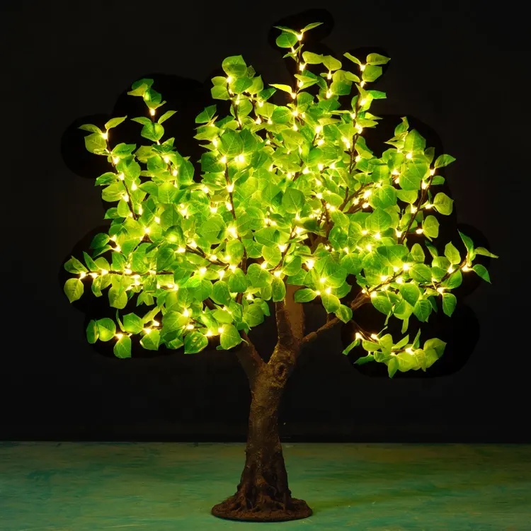 Vente en gros de mini feuilles de bouleau vert artificielles de Noël éclairées pour jardin extérieur imperméable à l'eau décoration d'arbre à LED de 5 pieds