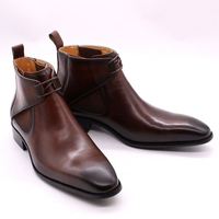 Bottes à lacets en cuir véritable de créateur à bout carré pour homme – Chaussures habillées imperméables avec talon compensé pour l'automne/hiver