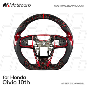 Volante de fibra de carbono forjado rojo personalizado para Honda Civic Si Type-R FK8 Coupe 10ª generación 2016-2021 CR-V - Product Image 2