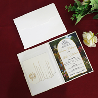 Elegan gading dan emas foil Folio beludru Hardcover undangan Custom dicetak kertas undangan alat tulis pernikahan