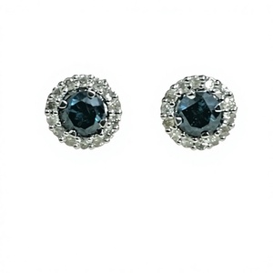 Boucles d'oreilles clous halo pour femme en argent sterling 925 plaqué rhodium avec diamant naturel bleu taille ronde 1,10 carat – Bijoux tendance pour mariage et soirée - Product Image 1