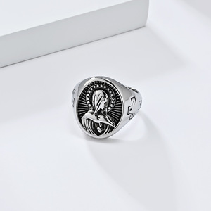 Comercio electrónico transfronterizo, estilo único y popular, anillo de acero de titanio con cruz de la Virgen María, estilo retro clásico, personalizado - Product Image 3