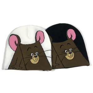 OEM alta qualidade acrílico moda design desdobrar crianças inverno bonés logotipo personalizado cartoon jacquard malha gorro chapéu