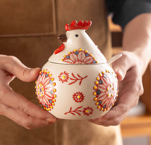 Barattolo per Spezie a Forma di Pulcino Carino e Semplice, Contenitore in Ceramica Dipinto a Mano con Coperchio e Cucchiaio - Product Image 2